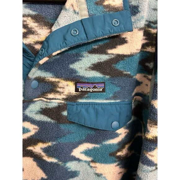 Patagonia Synchilla Women's XL Blue Trout Tales Elwha Fleece Snap-T Pullover - Picture 5 of 6